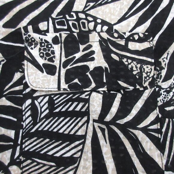 Notations Blouse Size Medium Black Leaf Button Front V-Neck 3/4 Roll Tab Sleeves - Picture 6 of 7